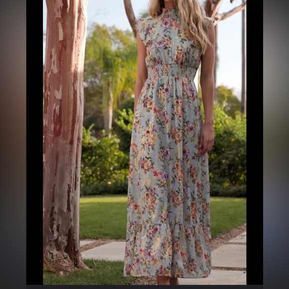 Baltic Born Dresses & Skirts - NWT Baltic Born Kearny Ruffle Maxi Dress blue gold shimmer party‎ wedding guest